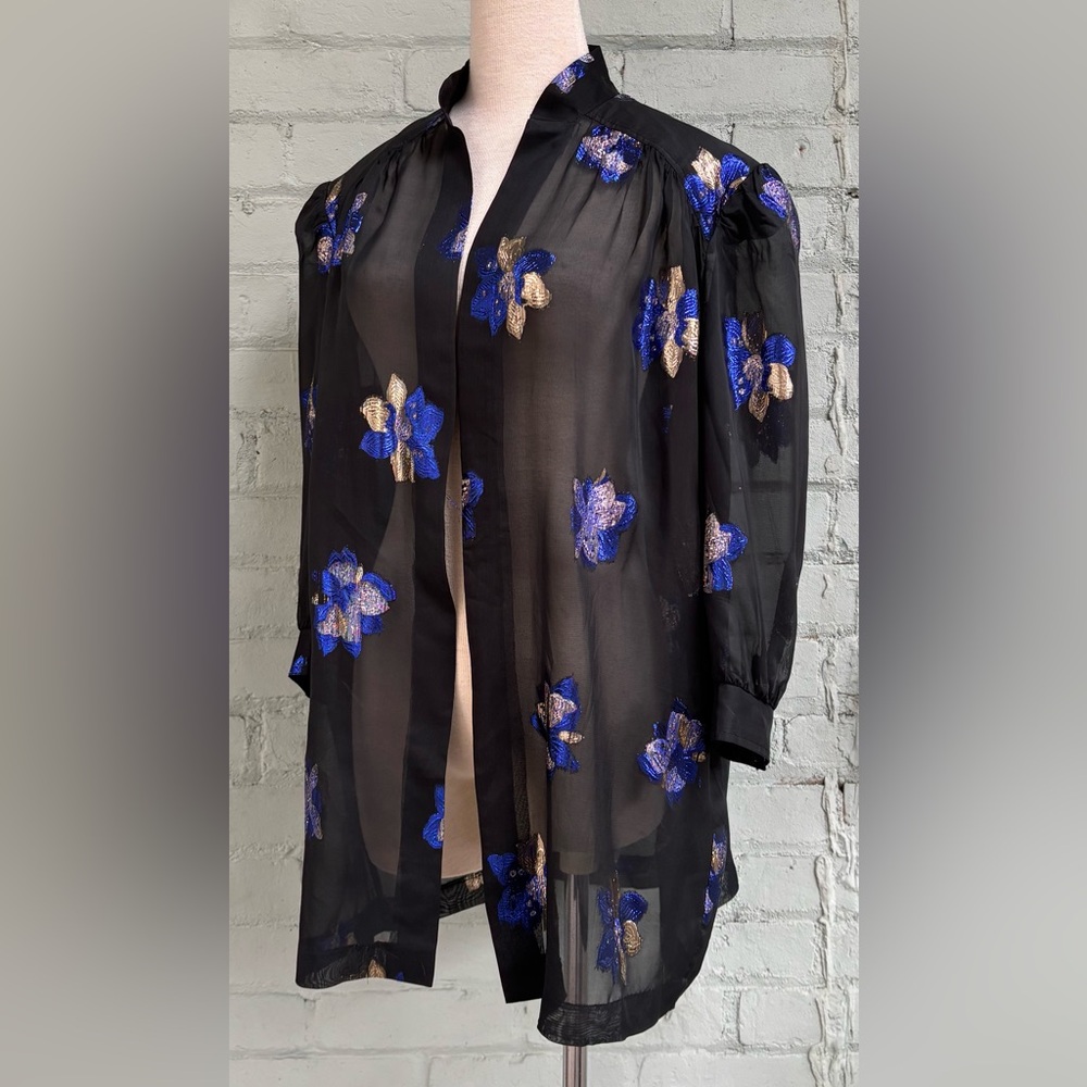 Sheer Black Floral Metallic Embroidered Overlay Blouse